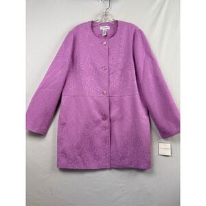 Sag Harbor Floral Jacquard Jacket Womens 16 Purple Excellent Longline Collarless
